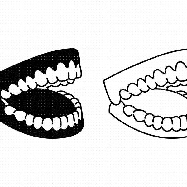 chattering false teeth svg, fake teeth clipart, dental png, false teeth dxf logo, dentures vector eps cut file for cricut and silhouette use