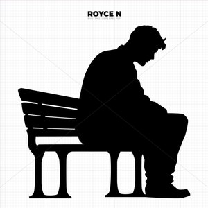 hombre triste y cansado sentado en un banco svg, hombre en un banco clipart, persona en un banco png, dxf para logotipo, archivos de corte eps para cricut, silueta