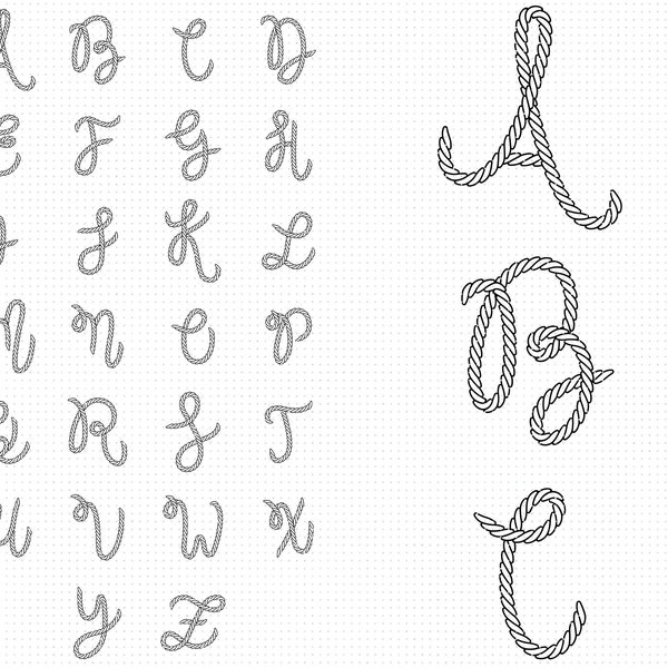 rope initials svg, rope alphabet svg, clipart, rope letters svg, png, dxf logo, vector eps cut files for cricut and silhouette use