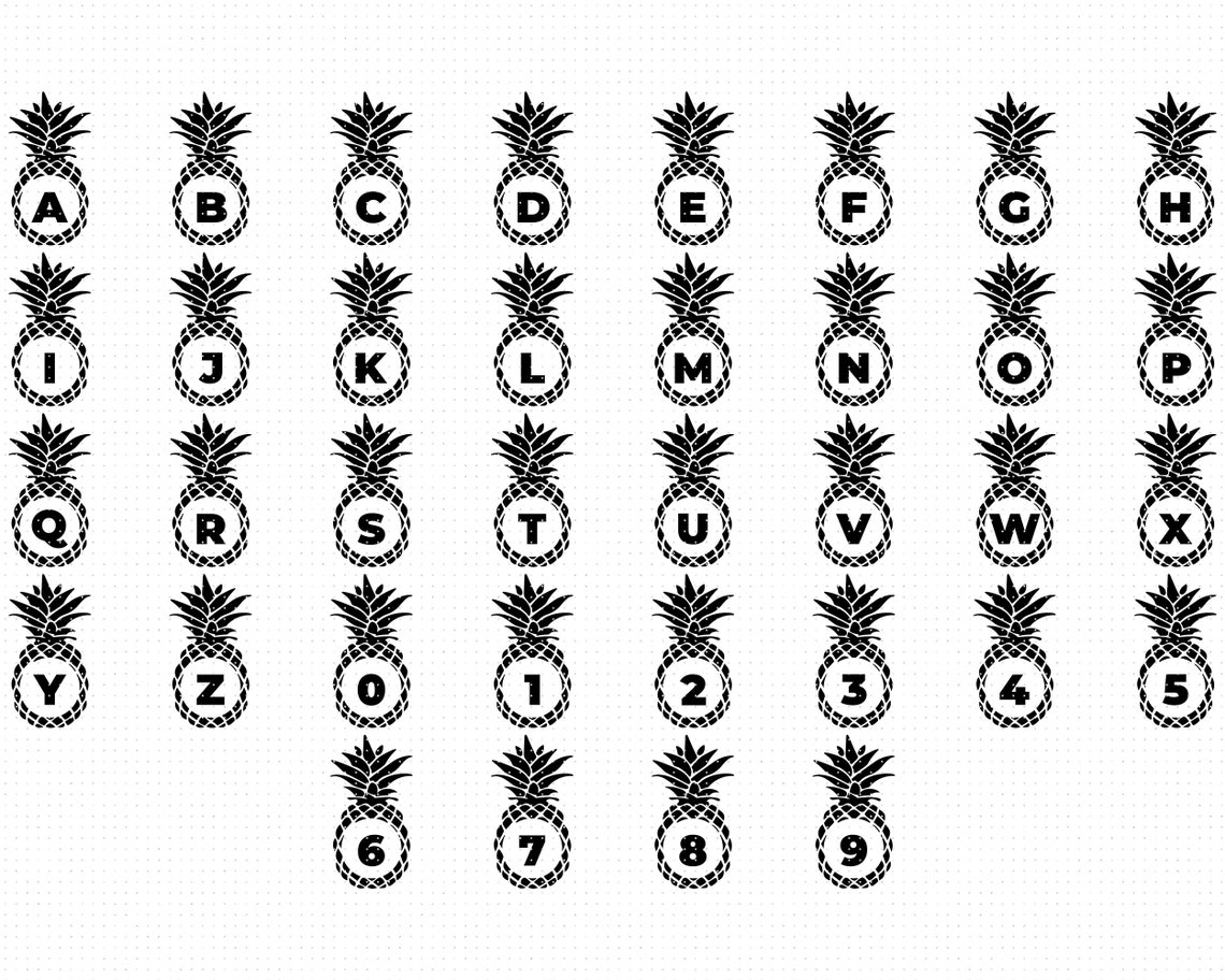 Letras y números de piña SVG: imágenes prediseñadas del alfabeto ...