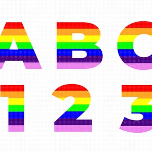 letras arco iris svg, alfabeto orgullo svg, imágenes prediseñadas, arco iris svg, png, logotipo dxf, archivos de corte eps vectoriales para uso cricut y silueta