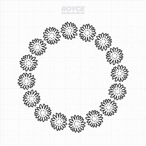 sunflower wreath svg, floral circle frame border svg, farmhouse wreath svg, circle border svg, monogram wreath svg, flower wreath svg
