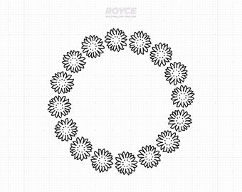 Zonnebloemkrans SVG, bloemen cirkelframe (digitale download)