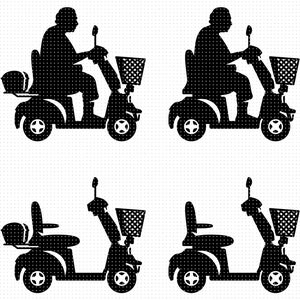 scootmobiel svg, oudere vrouw clipart, oude vrouw png, scootmobiel dxf-logo, vector eps-bestanden knippen voor cricut en silhouet gebruik