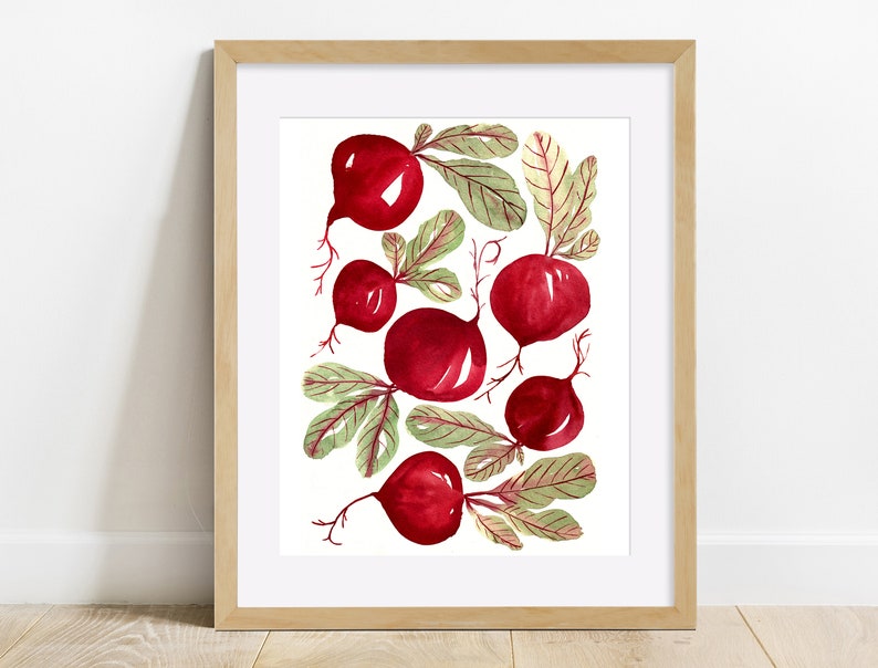 Watercolor Printable, Vegetable Poster, Beetroot, Bright Food Art, Cooking, Gardening, Colorful Home Decor, Kitchen Decor, Digital Download image 1