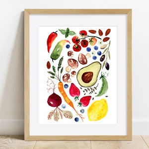 Watercolor Printable, Fruit Vegetable Poster, Bright Rainbow Food Art, Cook Garden, Colorful Home Decor, Kitchen Decor, Digital Download image 2