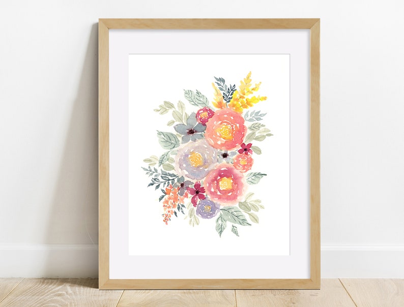 Watercolor Printable, Loose Roses, Colorful Florals, Spring Flower Poster, Wall Art Print, Home Decor, Living Room Decor, Digital Download image 2