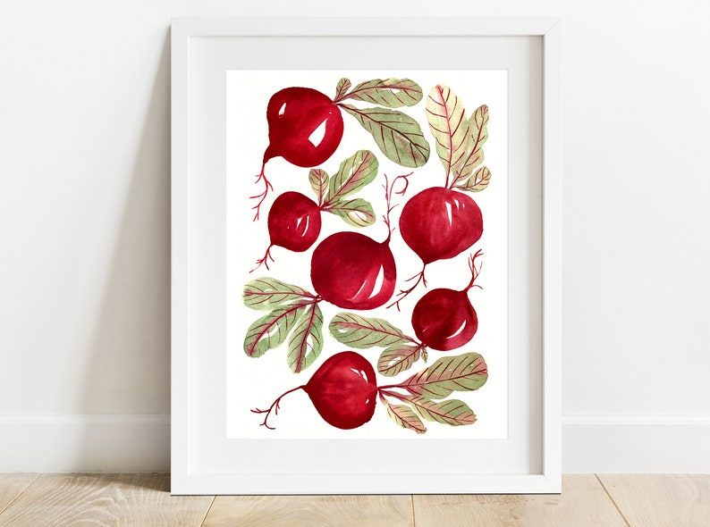 Watercolor Printable, Vegetable Poster, Beetroot, Bright Food Art, Cooking, Gardening, Colorful Home Decor, Kitchen Decor, Digital Download image 2