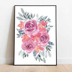Watercolor Printable, Pink and Purple, Printable Poster, Floral Printable, Wall Art Print, Home Decor, Digital Download image 4