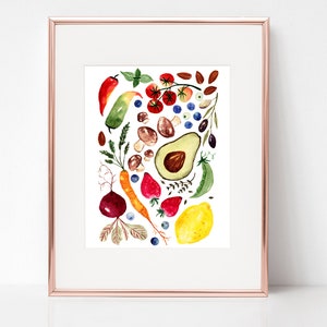 Watercolor Printable, Fruit Vegetable Poster, Bright Rainbow Food Art, Cook Garden, Colorful Home Decor, Kitchen Decor, Digital Download image 3