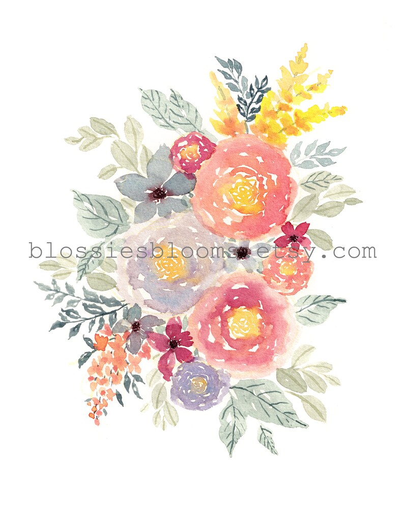 Watercolor Printable, Loose Roses, Colorful Florals, Spring Flower Poster, Wall Art Print, Home Decor, Living Room Decor, Digital Download image 5