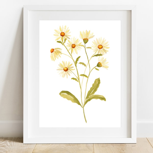 Watercolour Printable, Daisy Painting, Contemporary Floral Art, Flower Poster, Home Art Print, Living Room Decor, Digital Download