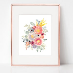 Watercolor Printable, Loose Roses, Colorful Florals, Spring Flower Poster, Wall Art Print, Home Decor, Living Room Decor, Digital Download image 3