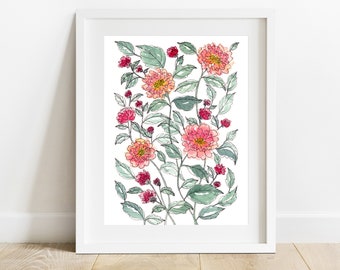 Watercolor Printable, Peony Poster, Abstract Flower Painting, Floral Art Print, Home Decor, Modern Living Room Decor, Digital Download