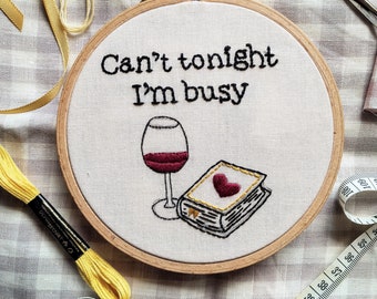 Book & Wine Embroidery Pattern Download, Romance Reader Embroidery Template,  Beginner Easy Embroidery Pattern, Bookworm Library Embroidery