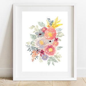 Watercolor Printable, Loose Roses, Colorful Florals, Spring Flower Poster, Wall Art Print, Home Decor, Living Room Decor, Digital Download image 1
