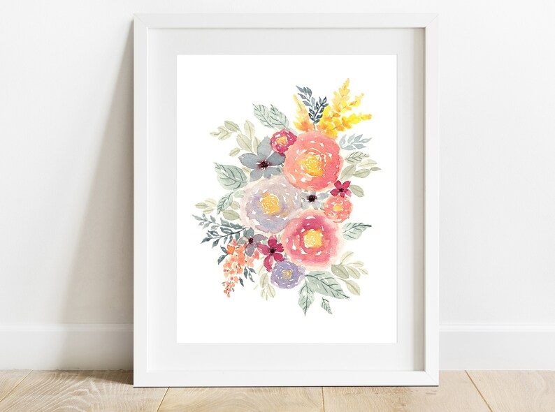 Watercolor Printable, Loose Roses, Colorful Florals, Spring Flower Poster, Wall Art Print, Home Decor, Living Room Decor, Digital Download image 1