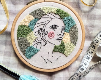 Woman Embroidery Pattern Download, 'A Cloudy Mind', Embroidery Template, Contemporary Design, Abstract, Mental Health Original Art