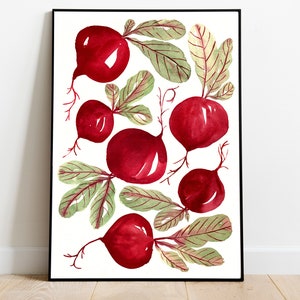 Watercolor Printable, Vegetable Poster, Beetroot, Bright Food Art, Cooking, Gardening, Colorful Home Decor, Kitchen Decor, Digital Download image 4