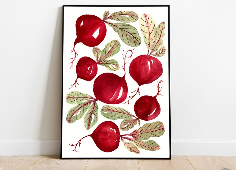 Watercolor Printable, Vegetable Poster, Beetroot, Bright Food Art, Cooking, Gardening, Colorful Home Decor, Kitchen Decor, Digital Download image 4