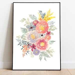 Watercolor Printable, Loose Roses, Colorful Florals, Spring Flower Poster, Wall Art Print, Home Decor, Living Room Decor, Digital Download image 4