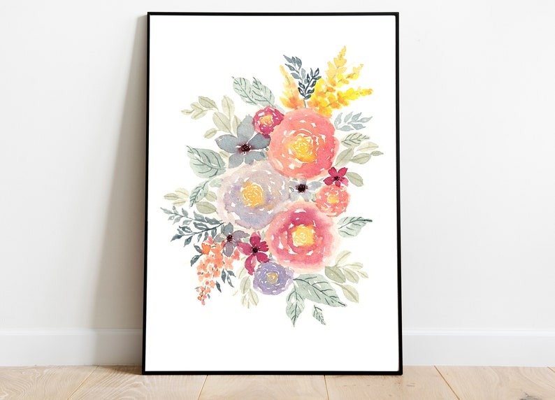 Watercolor Printable, Loose Roses, Colorful Florals, Spring Flower Poster, Wall Art Print, Home Decor, Living Room Decor, Digital Download image 4