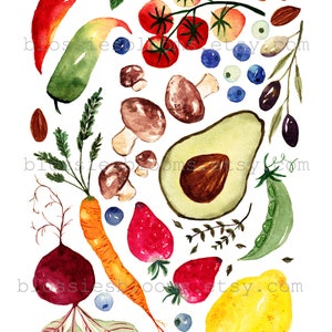 Watercolor Printable, Fruit Vegetable Poster, Bright Rainbow Food Art, Cook Garden, Colorful Home Decor, Kitchen Decor, Digital Download image 5