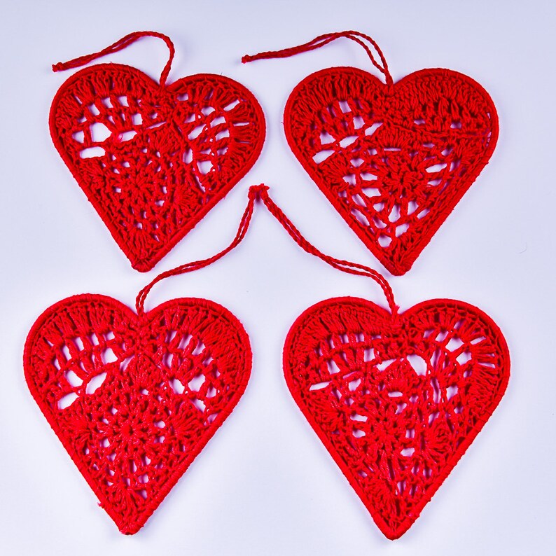 Mini Red Heart Ornaments Set of 4 Handmade Red Hearts Wall | Etsy