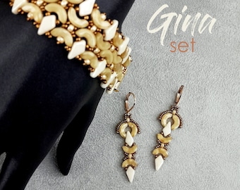 Pattern lovely beaded earrings and matching bracelet, PDF file jewelry set with Arcos par Puca beads and Kite beads