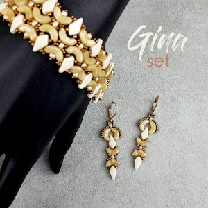 Pattern lovely beaded earrings and matching bracelet, PDF file jewelry set with Arcos par Puca beads and Kite beads