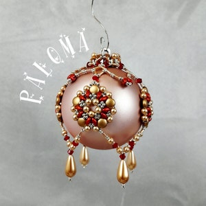 Beading instructions Christmas decoration ornament cover, 6 cm 2 3/8&quot; Christmas ball ornament  Superduo and Discduo beads tutorial