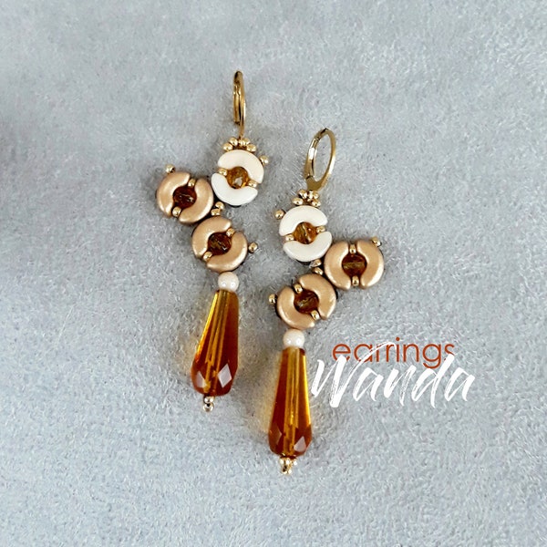 Beading pattern lovely earrings, Miyuki seed beads and Arcos par Puca beads tutorial