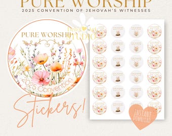 2025 Pure Worship Convention, Envelope Stickers Pink Wildflowers | JW Letter Writing Jehovah&#39;s Witnesses JW Stickers