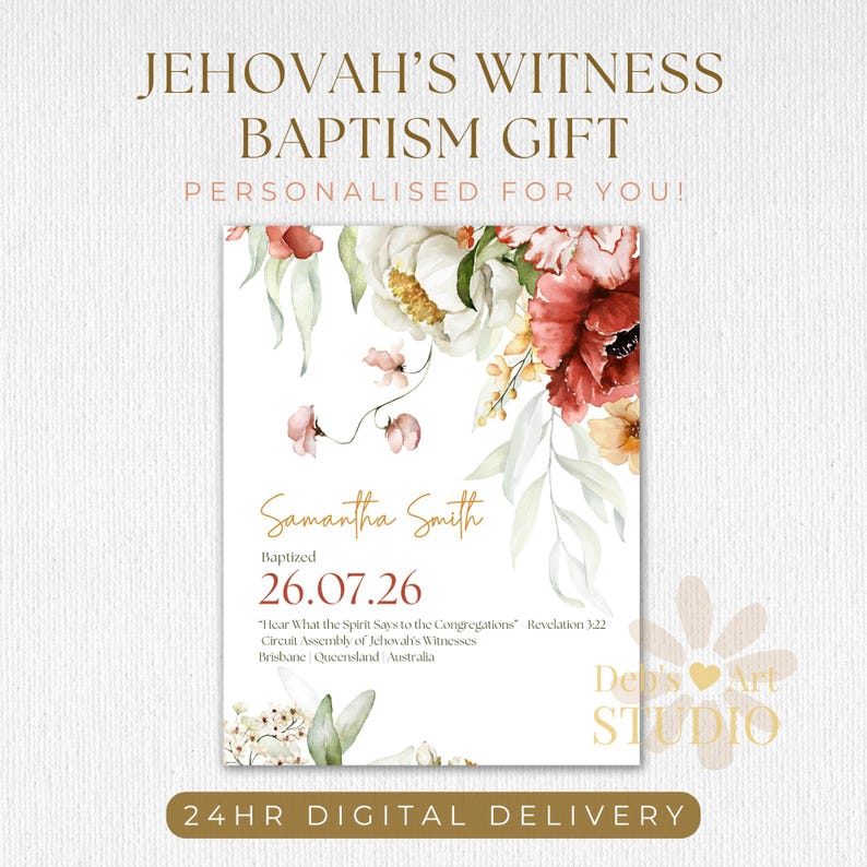 Jehovah’s Witness Baptism Gift, Personalised JW Baptism Keepsake, Custom Baptism Certificate, Pioneer Baptism Present Printable image 4