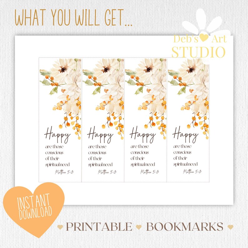 Bookmark Printable 2026 Year Text Matthew 5:3 Bible Verse JW Gifts ...