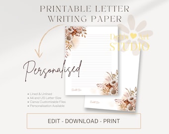 Autumn Boho Flowers Letterhead Template | JW Letter Writing Stationery | Self-Editable Custom DIY Letterhead