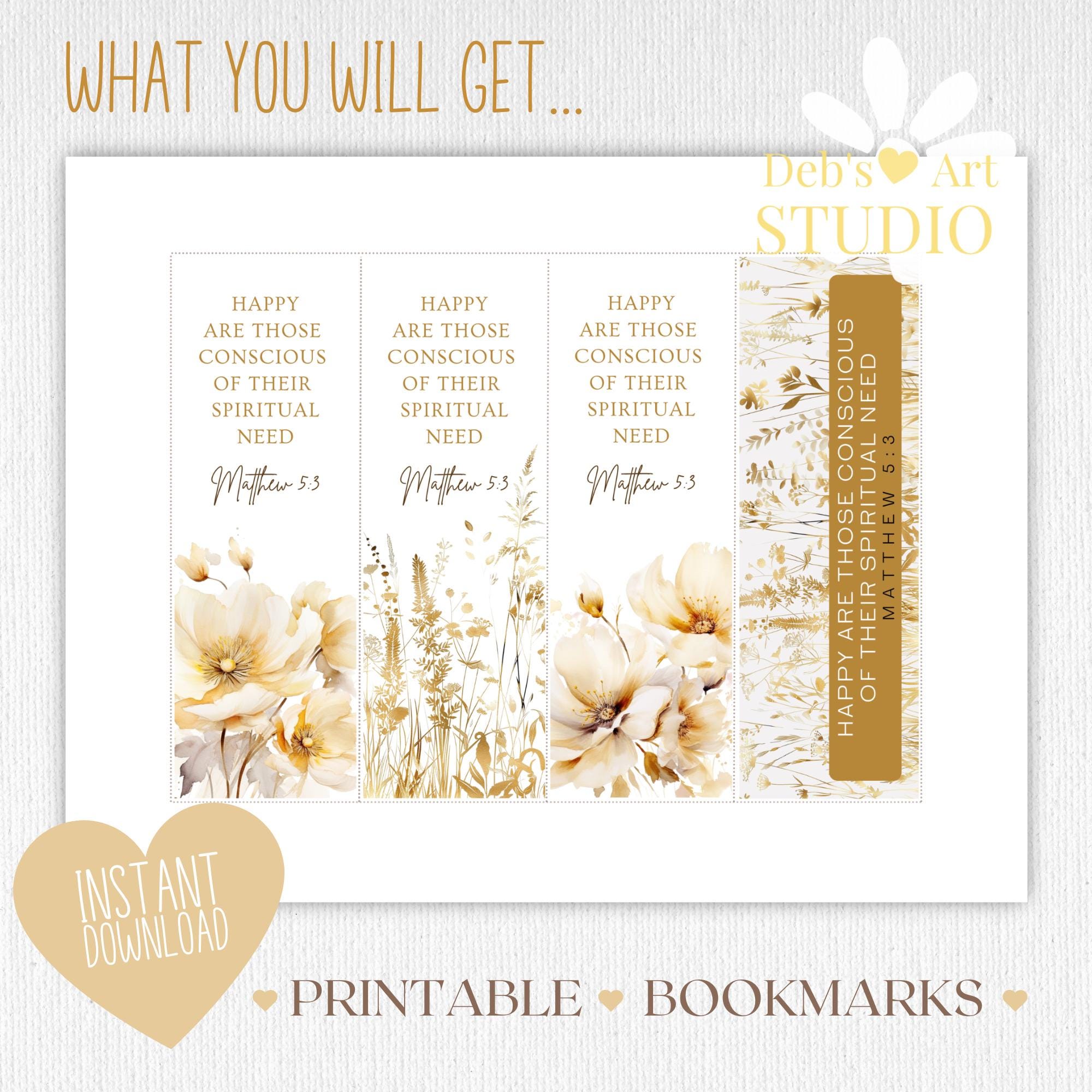 Bookmark Printable 2026 Year Text Matthew 5:3 Bible Verse JW Gifts Gold ...