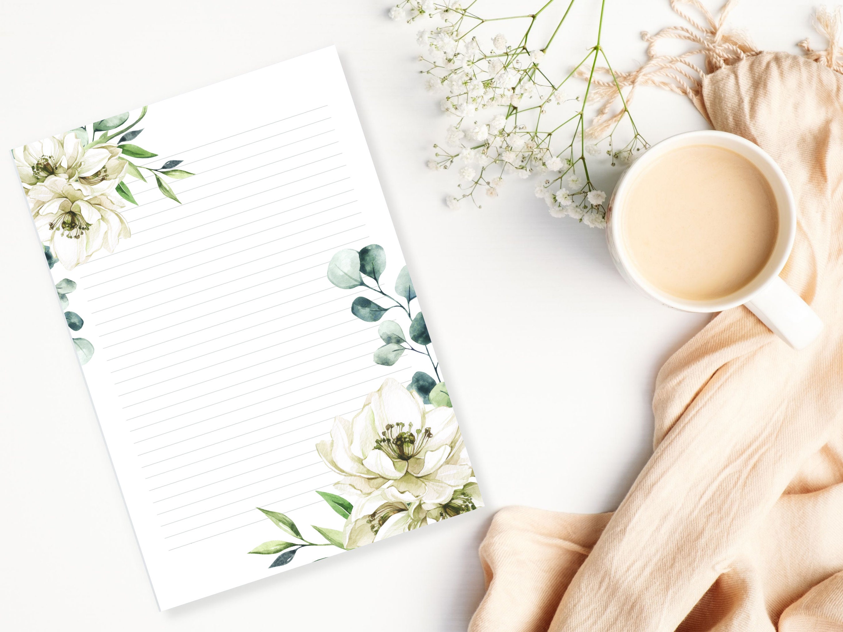 Botanical Letter Writing Paper | White Magnolia Stationery (digital ...