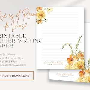 Campaña Especial, Reino de Dios, Papel para escribir cartas JW / Español / JW Imprimible / Flores Boho Naranjas