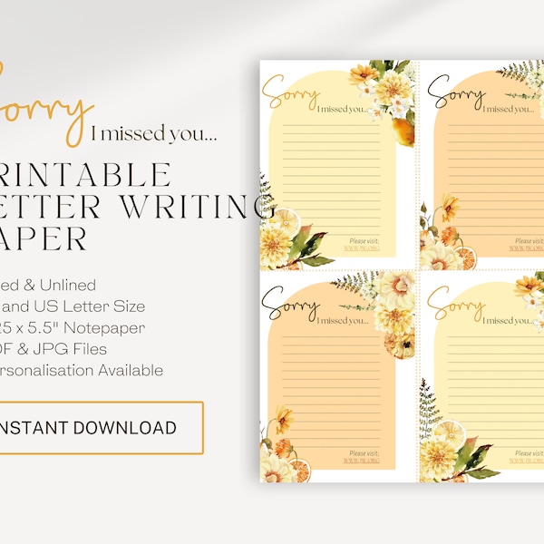 Return Visit Printable Notes | Sorry I Missed You | JW Ministry Printable | JW Letter Writing | Yellow Fall Flowers