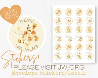 Please Visit jw.org | Envelope Stickers | Orange Boho Flowers | JW Letter Writing | Jehovah&#39;s Witnesses | JW Stickers | JW Printable