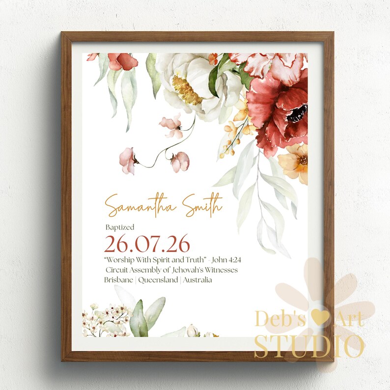 Jehovah’s Witness Baptism Gift, Personalised JW Baptism Keepsake, Custom Baptism Certificate, Pioneer Baptism Present Printable image 9
