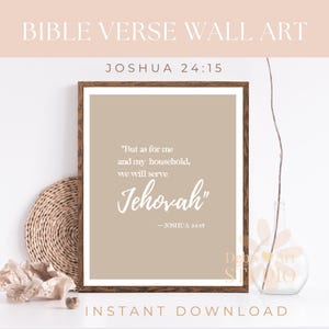 As for me and my household, we will serve Jehovah - Joshua 24:15 | JW gift | Printable Bible Verse Wall Art Jehovah&#39;s Witnesses Pioneer JW