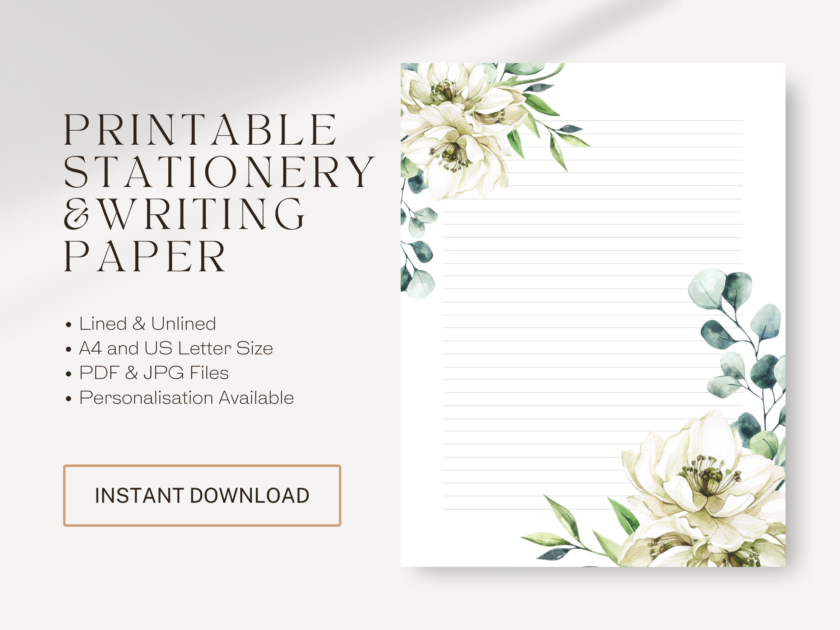 Botanical Letter Writing Paper | White Magnolia Stationery (digital ...