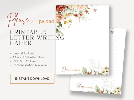 JW Letter Writing Paper Digital Download Lined Website Cherry
