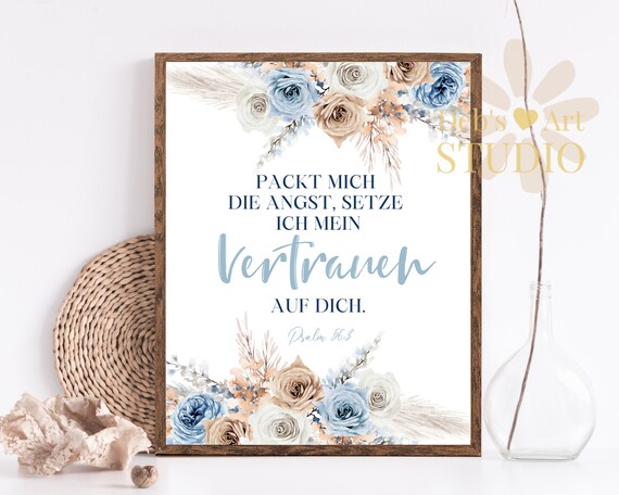 Bibelvers Poster, Christliche Wandkunst Boho | German Bible Verse Wall Art, Boho Floral Christian Print | Bibelspruch Wanddeko Druckbar
