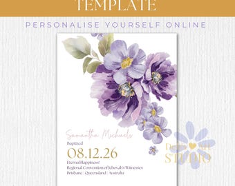 Lilac Blooms Baptism Print Template: Customizable JW Gift (Digital Download)