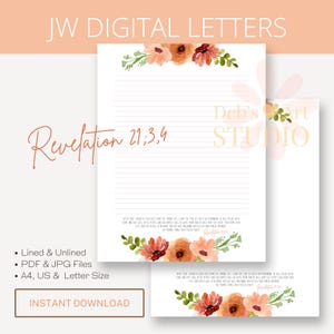 Apocalipsis 21:3,4, Papel para escribir de los Testigos de Jehová, Cartas de los Testigos de Jehová, Pioneros imprimibles de los Testigos de Jehová, jw / Papel para escribir con motivos florales