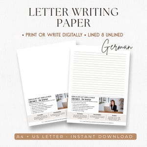 Könnte beinhalten: Weißes Briefpapier mit dem Text „LETTER WRITING PAPER“ oben. Das Papier ist in linierter und unlinierter Ausführung erhältlich. Der Text „PRINT OR WRITE DIGITALLY“ ist ebenfalls sichtbar. Das Papier ist in den Größen A4 und US Letter erhältlich.