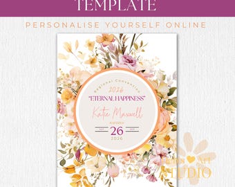 Personalized Baptism Keepsake | Editable Baptism Gift | Sunshine Bouquet Floral Print | Digital Download